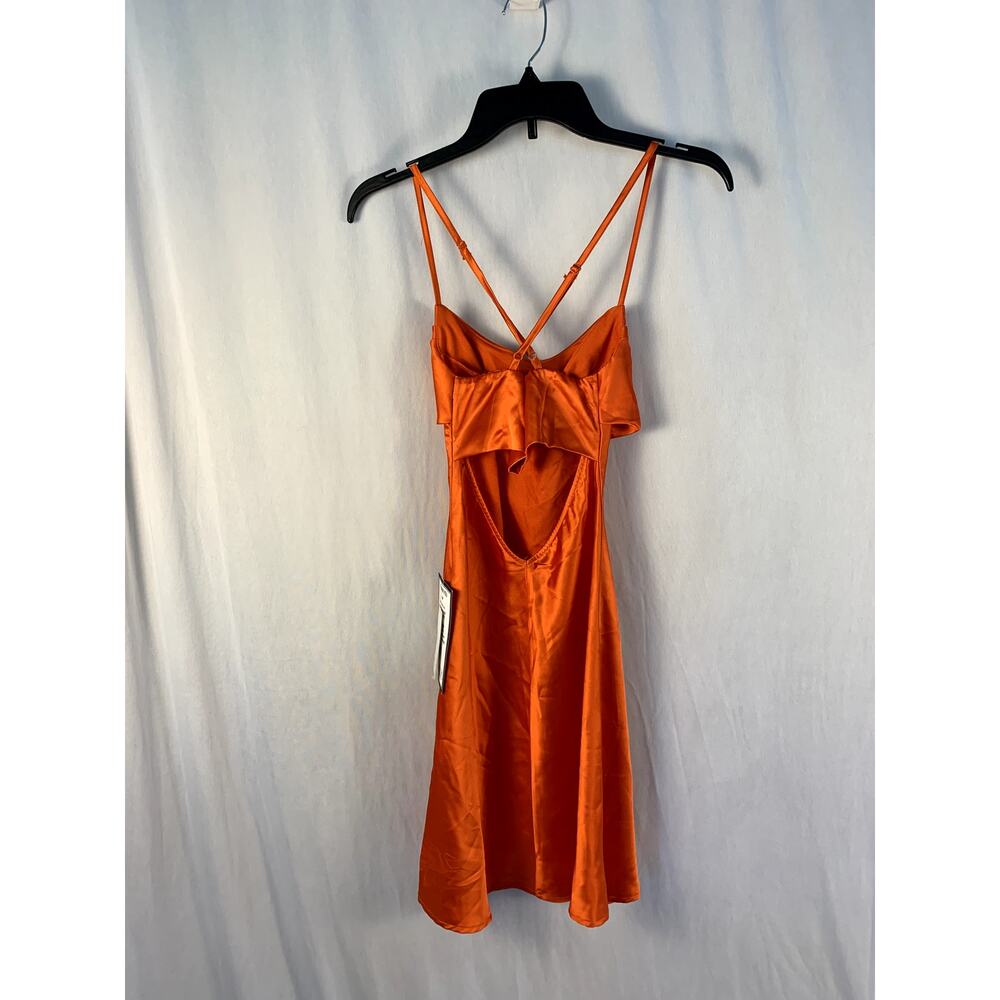 Katia Rae Juniors Satin Cowl Neck Mini Slip Dress Orange Size XS NWT - Picture 2 of 5